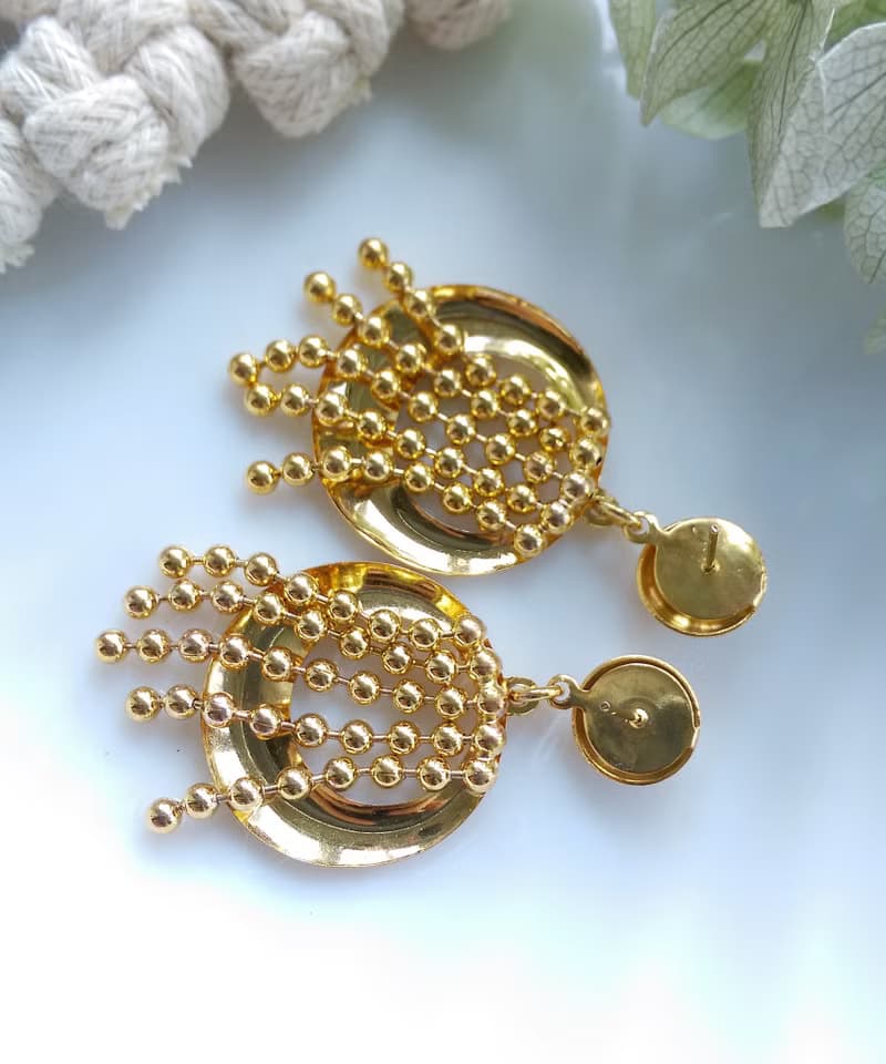 Vintage Jewelry 西洋古董飾品 金色調 環圈小流蘇 針式耳環