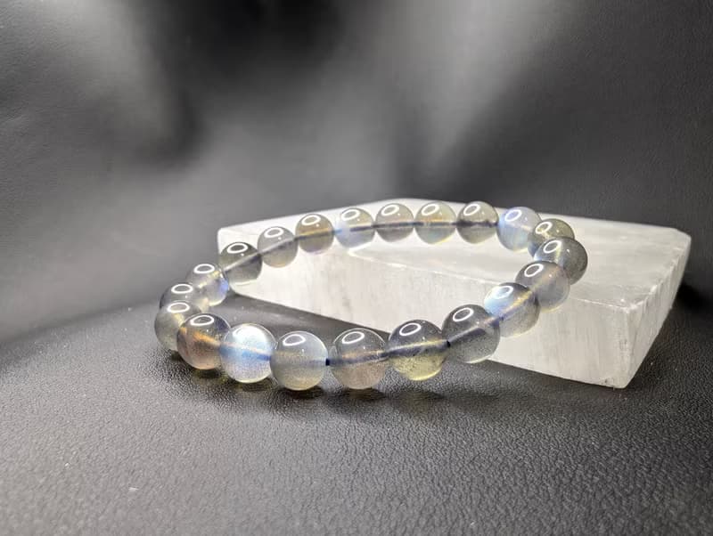 【訂製品】彩光 拉長石 灰月光石 6-10mm 手串 手鍊 天然水晶