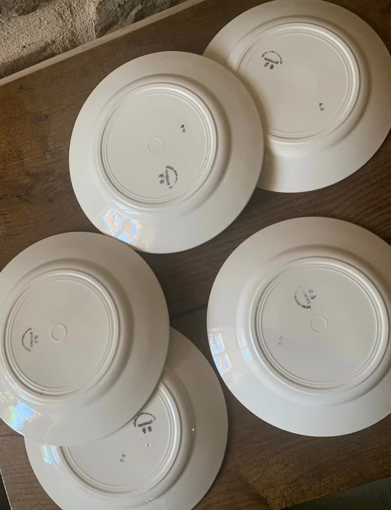 法國復古antique藍色玫瑰花紋圖案陶瓷圓盤餐具