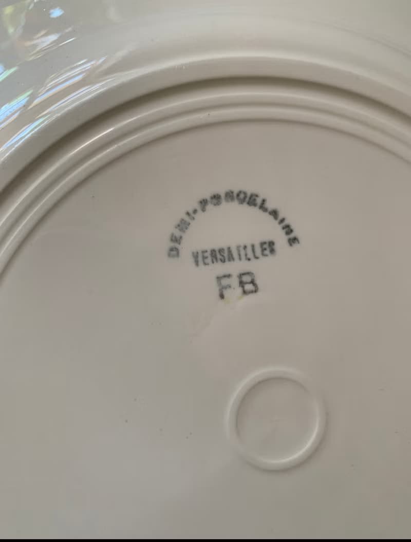 法國復古antique藍色玫瑰花紋圖案陶瓷圓盤餐具