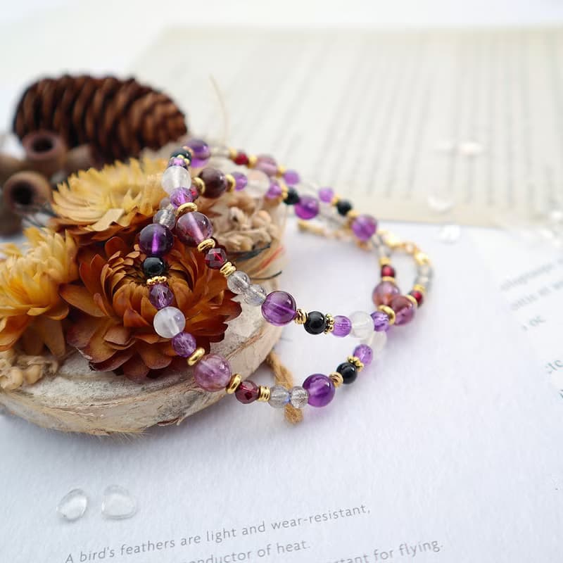 創傷療癒/智慧理性/擁有貴人緣│紫水晶-紫幽靈-拉長石│黃銅手鍊