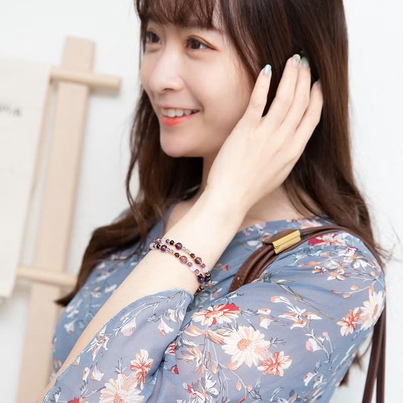 創傷療癒/智慧理性/擁有貴人緣│紫水晶-紫幽靈-拉長石│黃銅手鍊