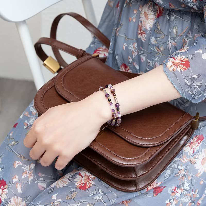 創傷療癒/智慧理性/擁有貴人緣│紫水晶-紫幽靈-拉長石│黃銅手鍊