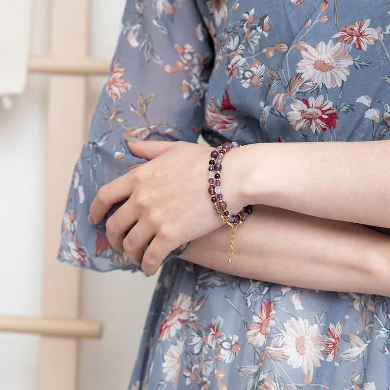 創傷療癒/智慧理性/擁有貴人緣│紫水晶-紫幽靈-拉長石│黃銅手鍊