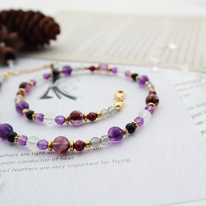 創傷療癒/智慧理性/擁有貴人緣│紫水晶-紫幽靈-拉長石│黃銅手鍊