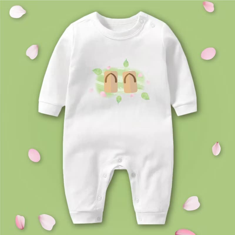 花見寶寶 木屐 長袖連身衣 白 嬰兒 彌月 滿月 禮物