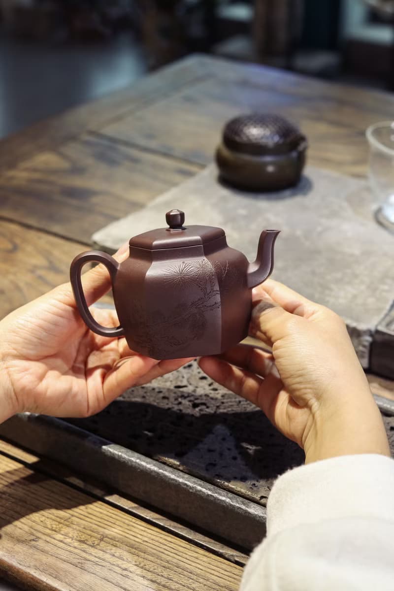 送禮紫砂壺茶壺六方宫灯 全手工  紫泥 200ml 7孔 刘素素作品  泥
