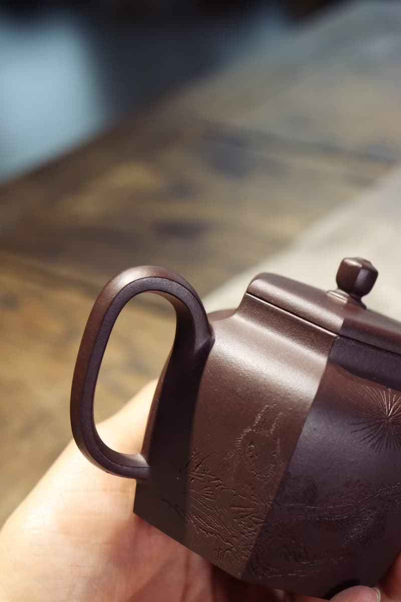 送禮紫砂壺茶壺六方宫灯 全手工  紫泥 200ml 7孔 刘素素作品  泥
