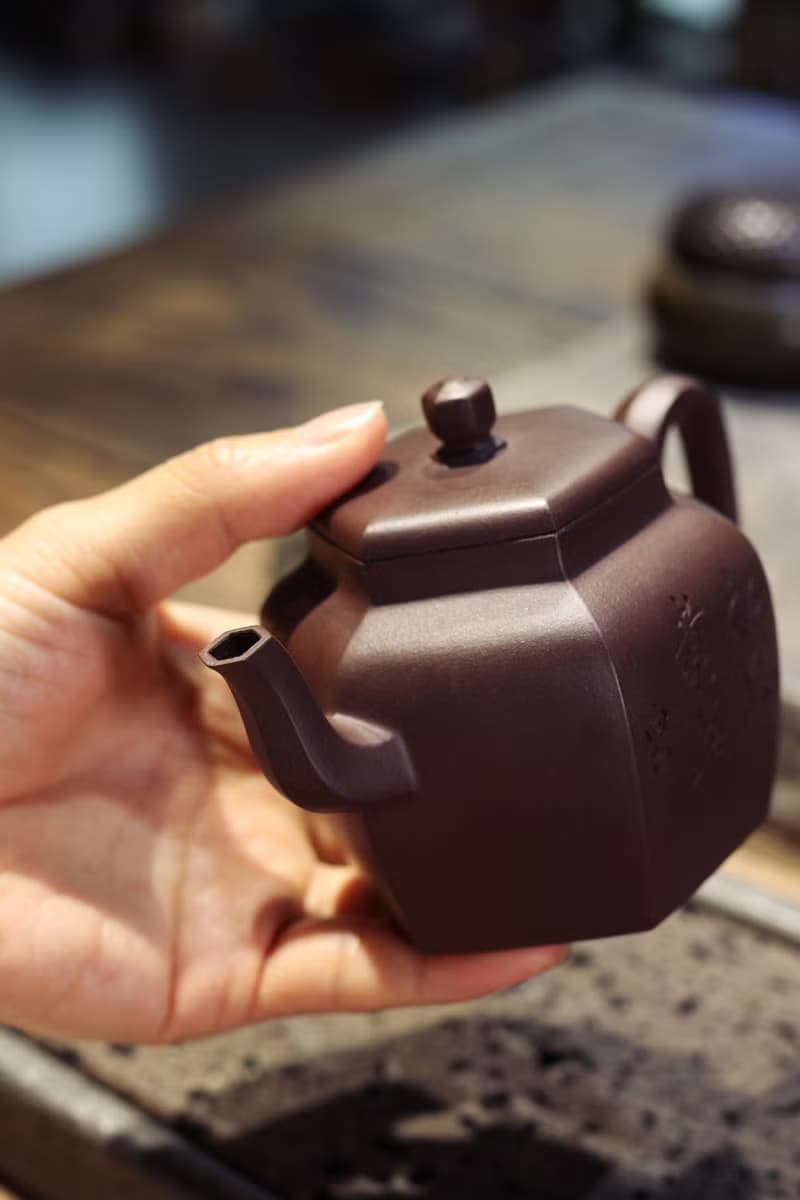 送禮紫砂壺茶壺六方宫灯 全手工  紫泥 200ml 7孔 刘素素作品  泥