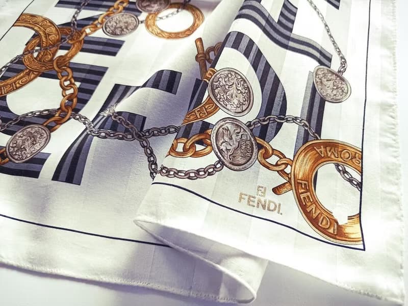 Fendi Vintage Scarf Jewelry Gold Charm Logo 23 x 23 Inches