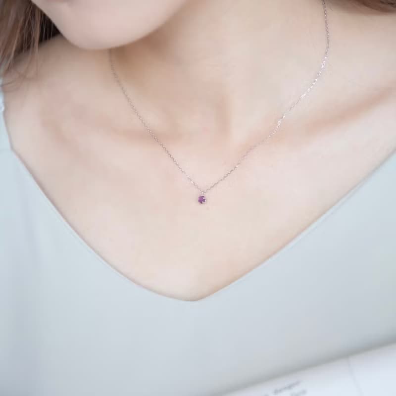 紫水晶925純銀簡約六爪項鍊
