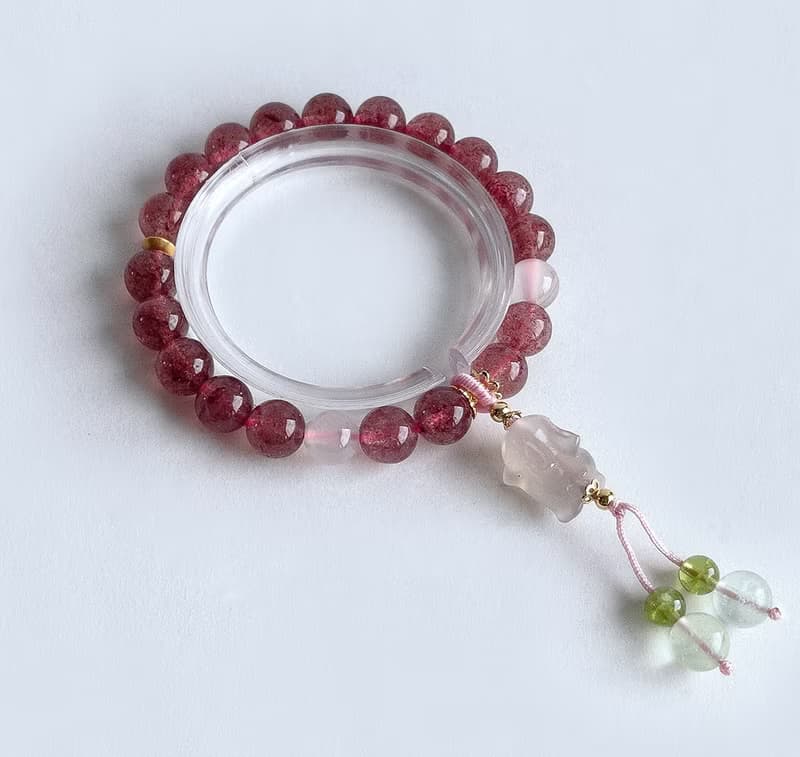 寶石系 天然礦石 草莓晶 荔枝凍 925純銀 手鍊