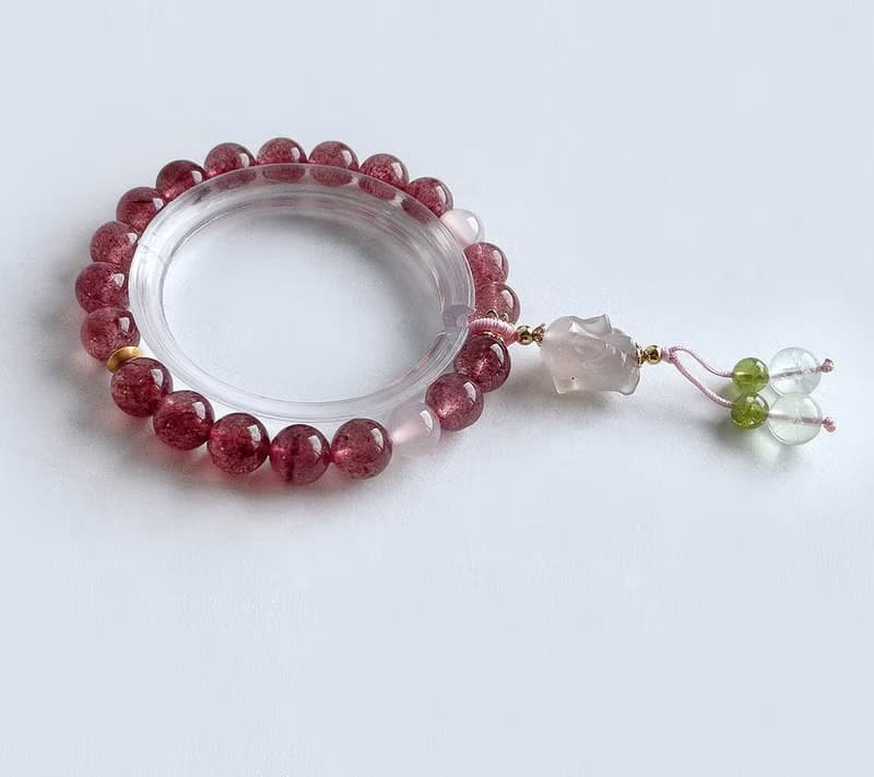 寶石系 天然礦石 草莓晶 荔枝凍 925純銀 手鍊