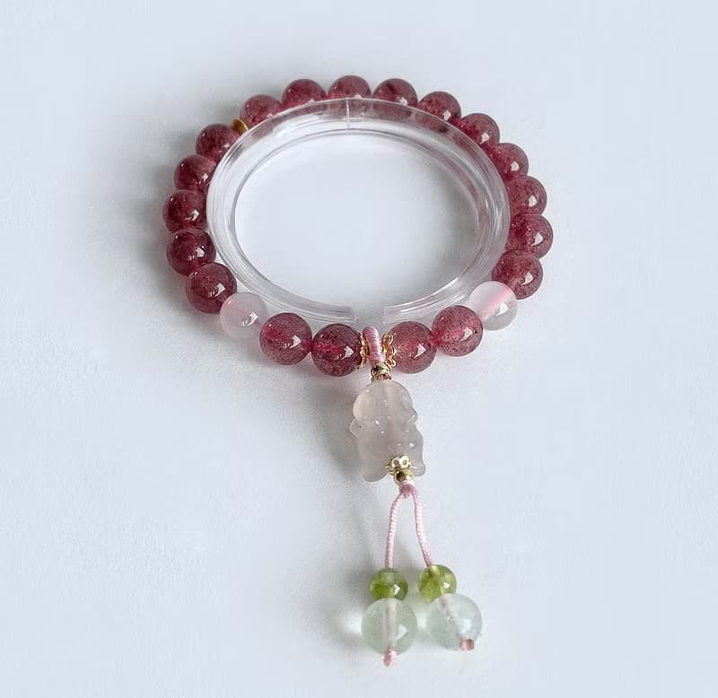 寶石系 天然礦石 草莓晶 荔枝凍 925純銀 手鍊