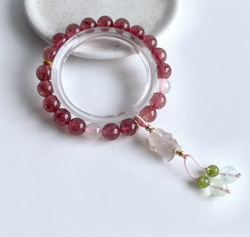 寶石系 天然礦石 草莓晶 荔枝凍 925純銀 手鍊