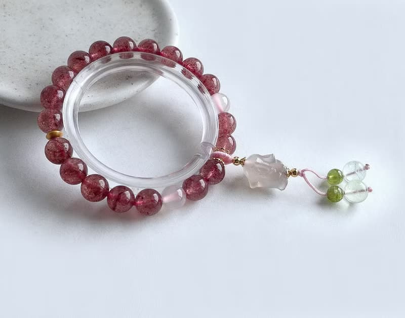 寶石系 天然礦石 草莓晶 荔枝凍 925純銀 手鍊
