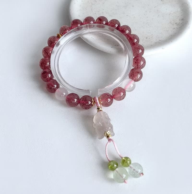 寶石系 天然礦石 草莓晶 荔枝凍 925純銀 手鍊