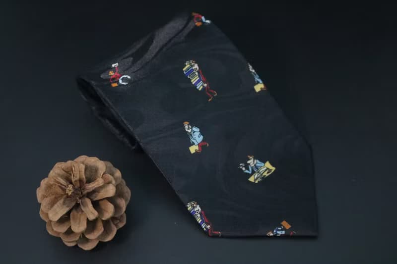 黑色真絲小人印花領帶雅痞休閒趣味tie禮盒