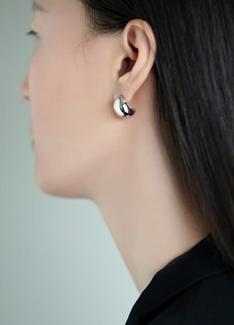 大銀豆耳釘 未時S925銀通體純銀水滴極簡約百搭氣質知性女耳飾品