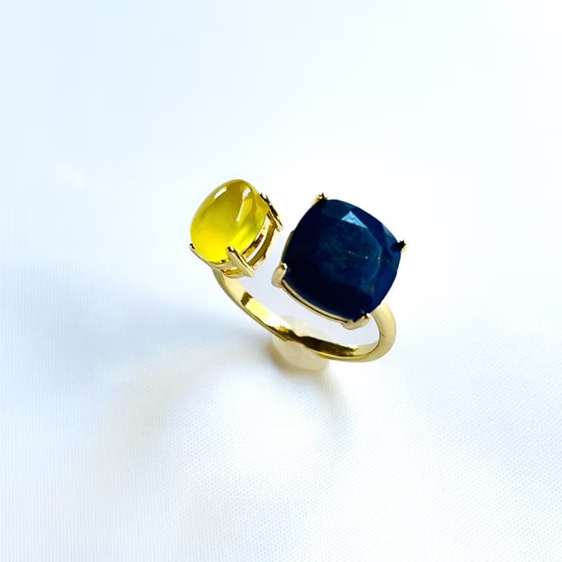 Lapis Lazuli & Yellow Prehnite  Ring【gift box】