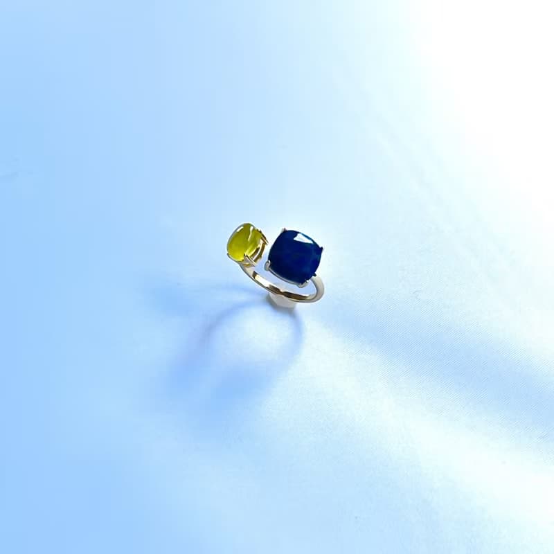 Lapis Lazuli & Yellow Prehnite  Ring【gift box】
