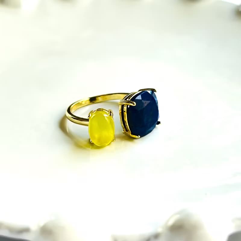 Lapis Lazuli & Yellow Prehnite  Ring【gift box】