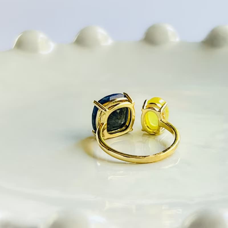 Lapis Lazuli & Yellow Prehnite  Ring【gift box】