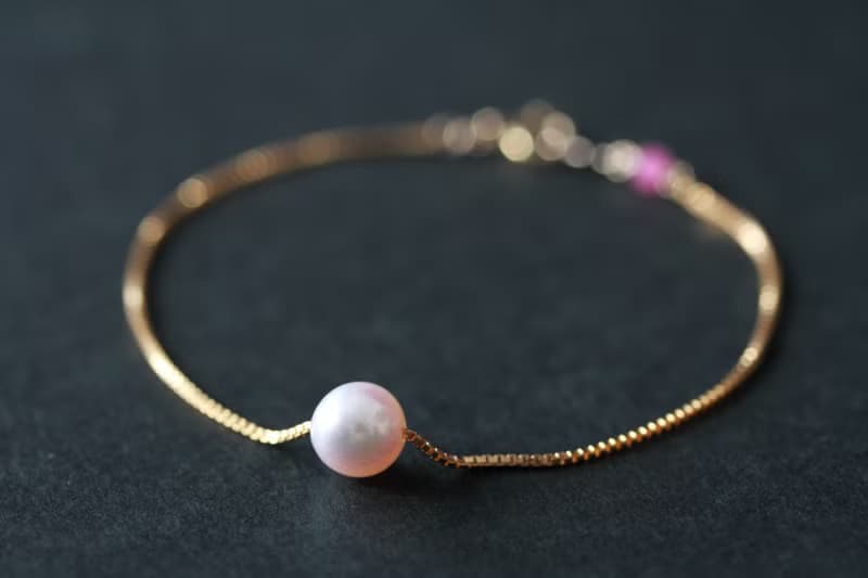 あこや真珠 べネチアンブレスレット　Akoya Pearl box chain bracelet