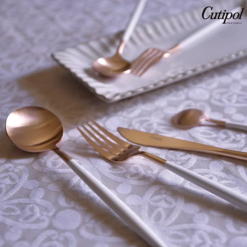 葡萄牙Cutipol GOA系列白玫瑰金18cm點心匙