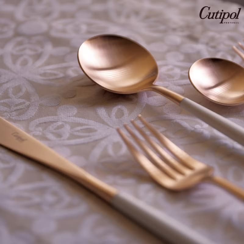 葡萄牙Cutipol GOA系列白玫瑰金18cm點心匙