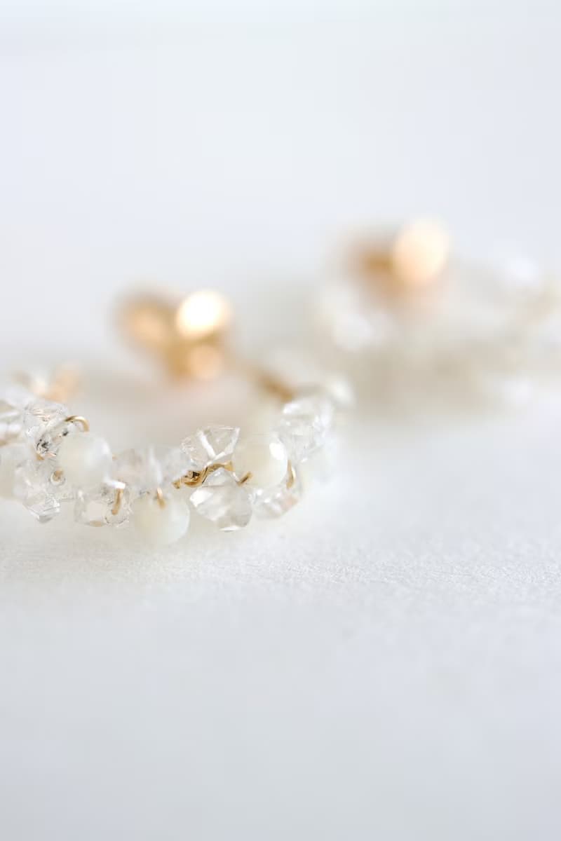 14KGF 赫基蒙水晶×白貝 天然石耳環 圈圈耳釘耳夾耳骨夾