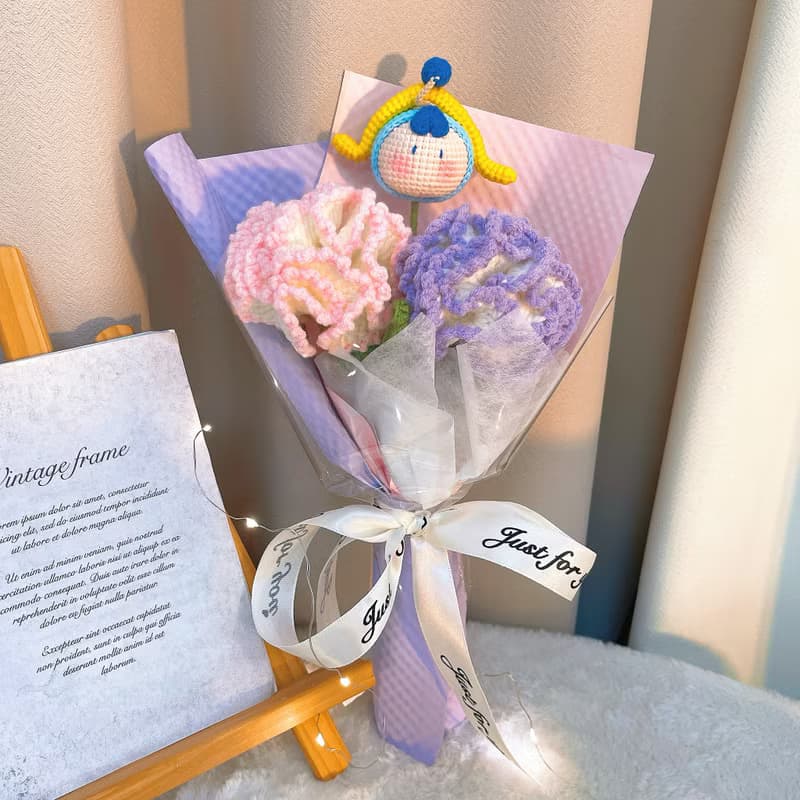 射手座鉤織花束  手作康乃馨和小弓箭手玩偶