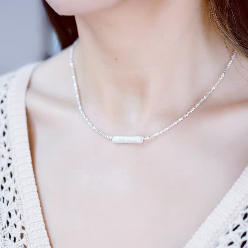 オリジナル スティックパールとカレンシルバーのネックレス　アジャスター付き　6月誕生石