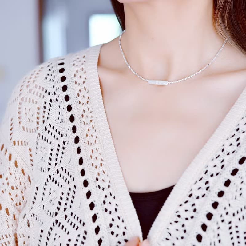 オリジナル スティックパールとカレンシルバーのネックレス　アジャスター付き　6月誕生石