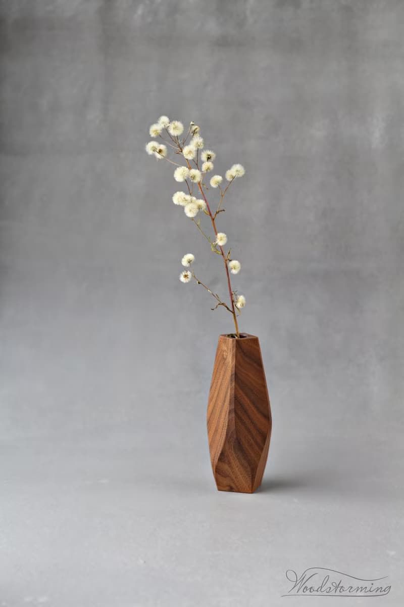 Wavy wood vase, minimalist flower vase
