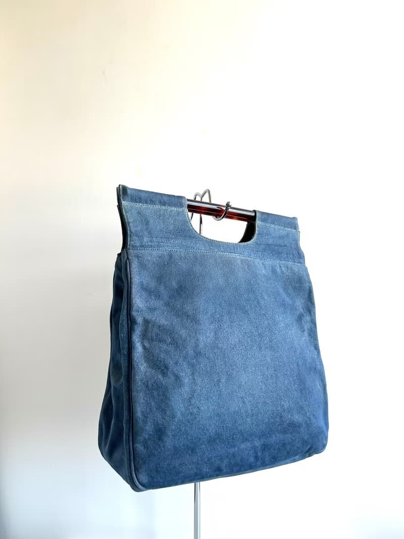 稀有日本中古二手Chanel天藍色牛仔布玳瑁手柄托特包手提包手挽袋