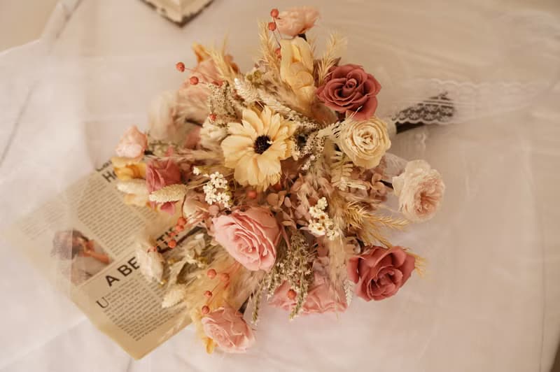 【竒植花物】復古浪漫粉永生乾燥捧花 求婚花束 情人節 新娘捧花