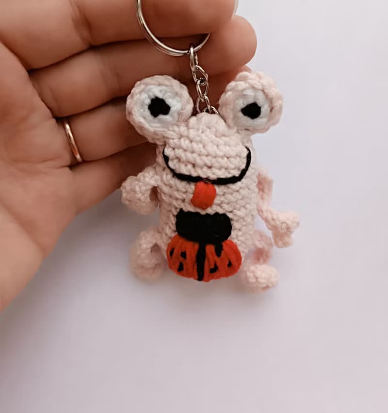 青蛙粉紅色鑰匙圈帶刺繡鑰匙包青蛙女孩禮物