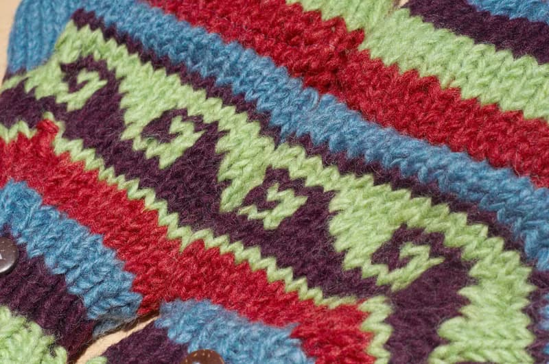 情人節禮物 創意禮物 限量一件手織純羊毛針織手套 / 可拆卸手套 / 內刷毛手套 / 保暖手套(made in nepal) - 鮮豔南美森林 民族圖騰