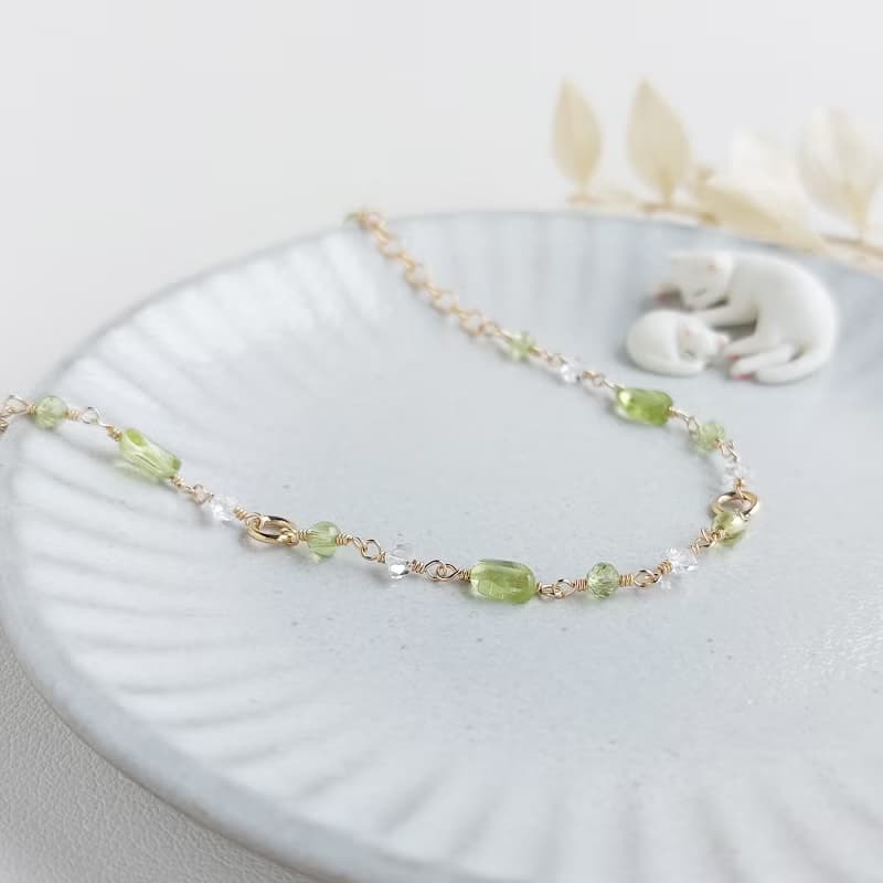 橄欖石 + 赫基蒙鑽 + 小金環 x 14KGF手鍊