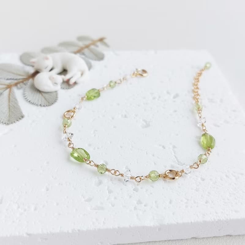 橄欖石 + 赫基蒙鑽 + 小金環 x 14KGF手鍊