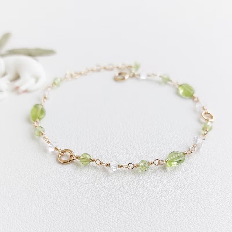 橄欖石 + 赫基蒙鑽 + 小金環 x 14KGF手鍊