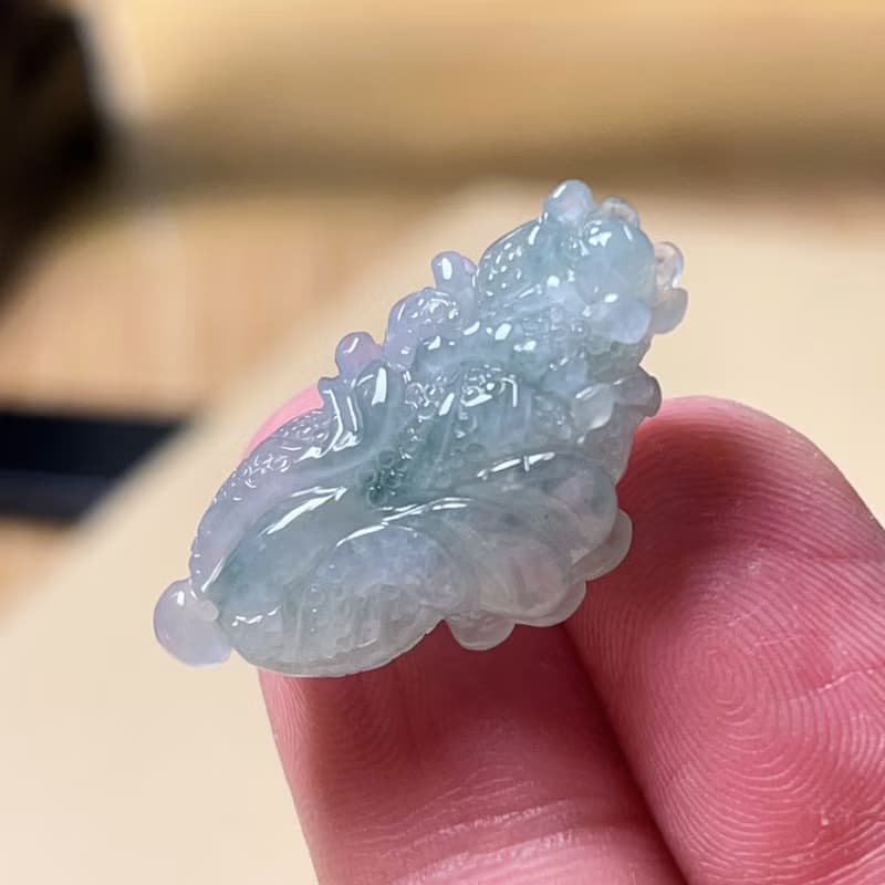 飄藍花翡翠巧雕白菜 | 天然緬甸A貨翡翠 | 送禮
