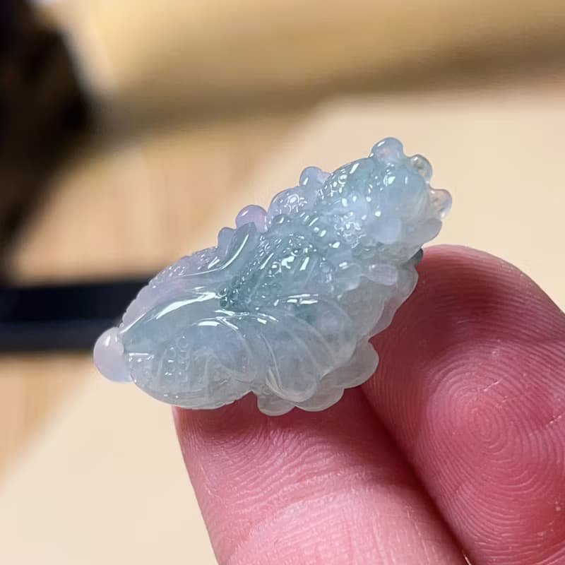 飄藍花翡翠巧雕白菜 | 天然緬甸A貨翡翠 | 送禮