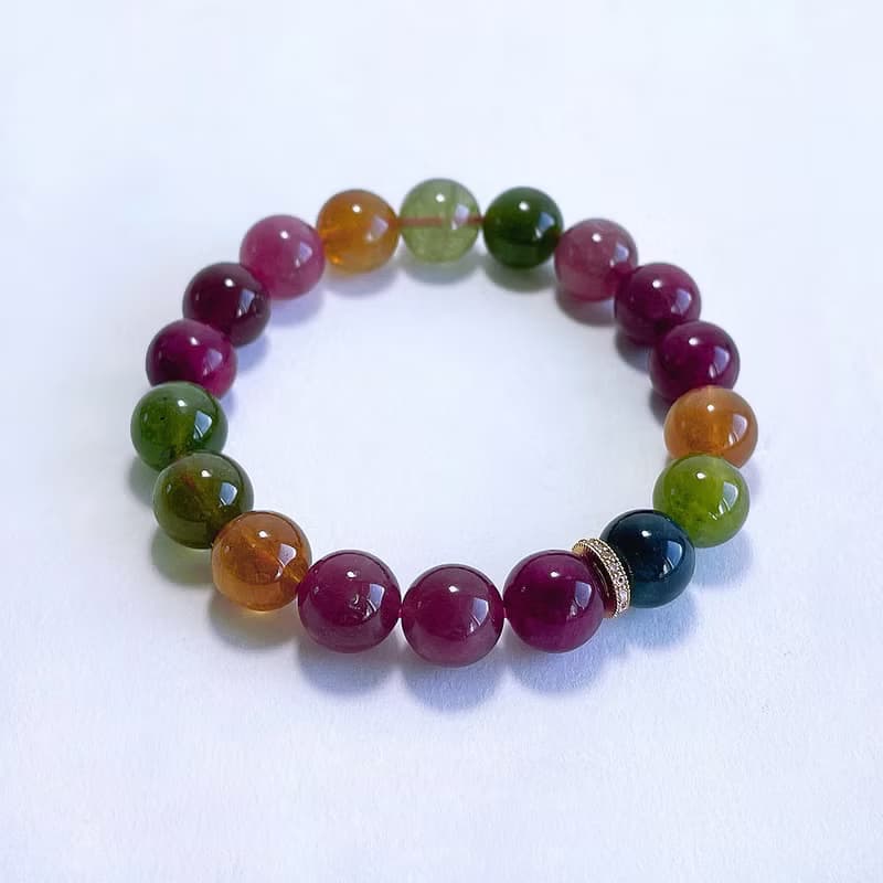 天然礦石 老礦彩碧璽 10.5 mm 手鍊