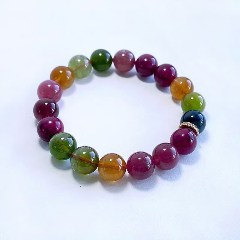天然礦石 老礦彩碧璽 10.5 mm 手鍊