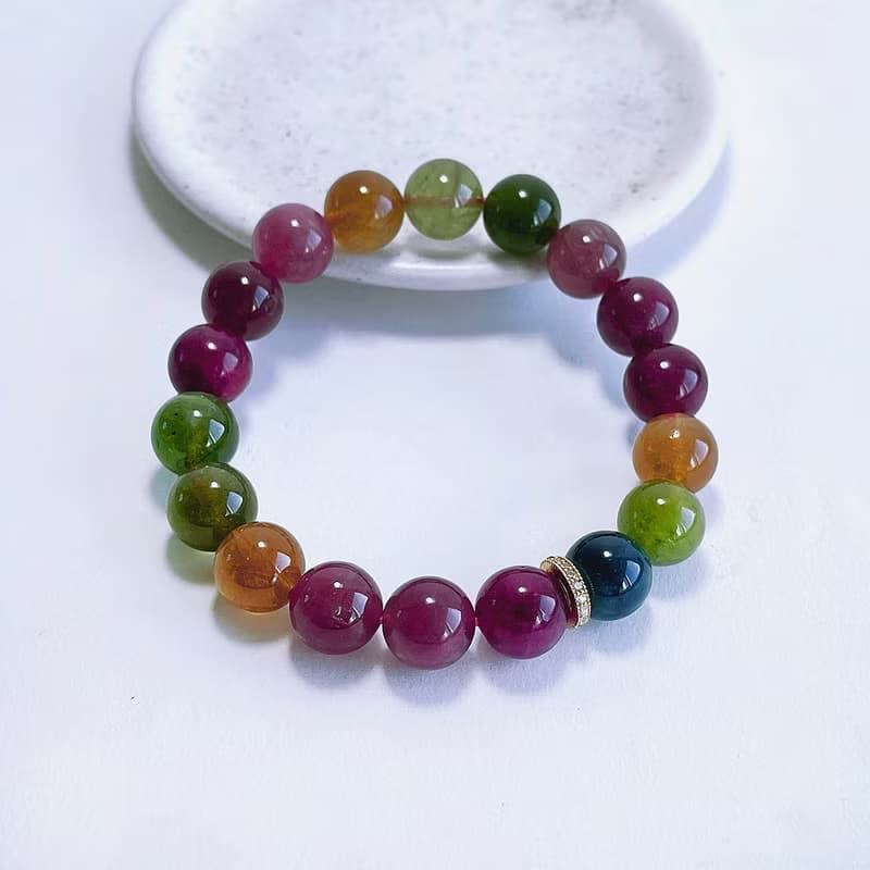 天然礦石 老礦彩碧璽 10.5 mm 手鍊