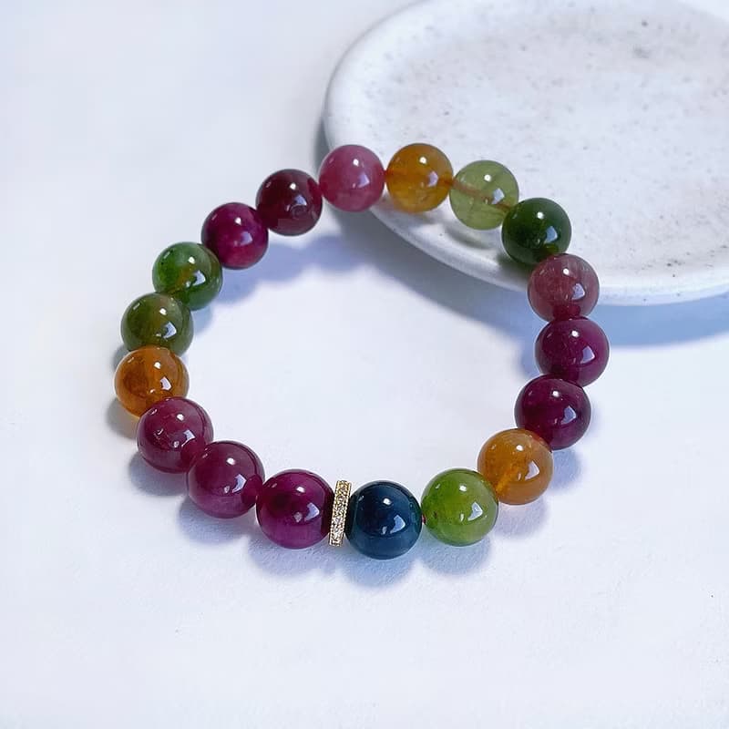 天然礦石 老礦彩碧璽 10.5 mm 手鍊