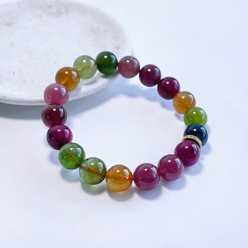 天然礦石 老礦彩碧璽 10.5 mm 手鍊