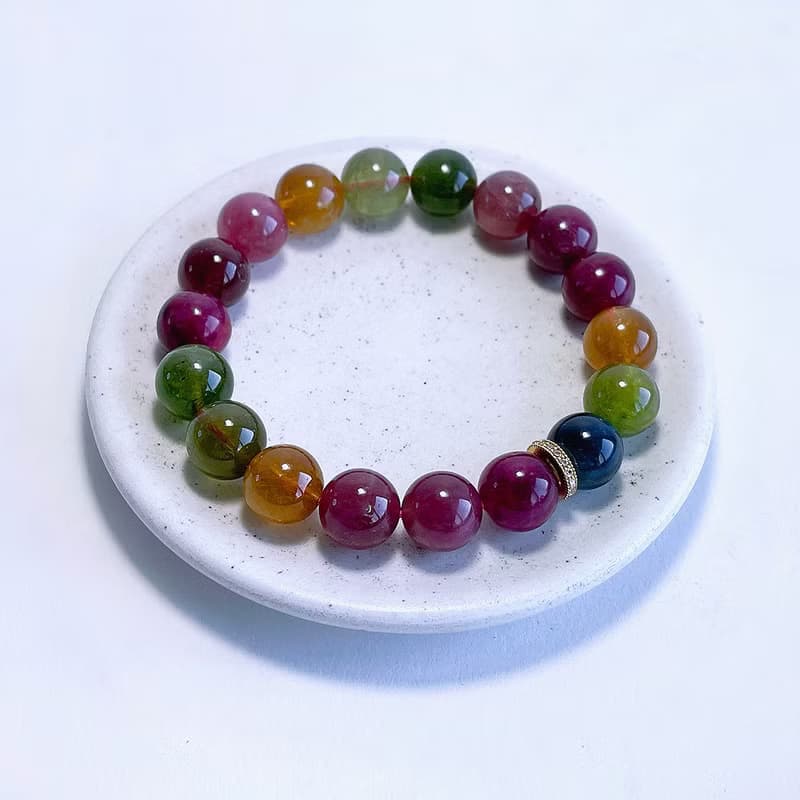 天然礦石 老礦彩碧璽 10.5 mm 手鍊